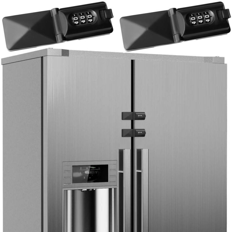 REZIPO French Door Fridge Child Proof Lock Keyless Password Code Baby Safety Double Door Refrigerator/Freezer Locks for Kids, Adhesive Cabinet Cupboard Lock Easy to Install (2, Black) - Image 1